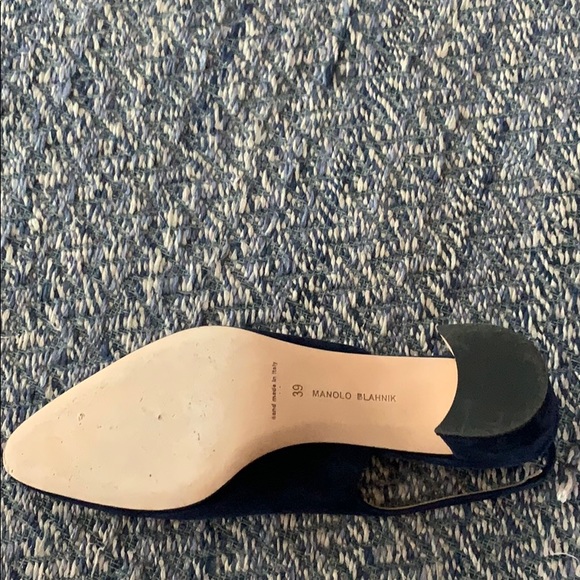 Manila Blahnik Blue Suede Sling Back Stack Heel - Picture 3 of 9